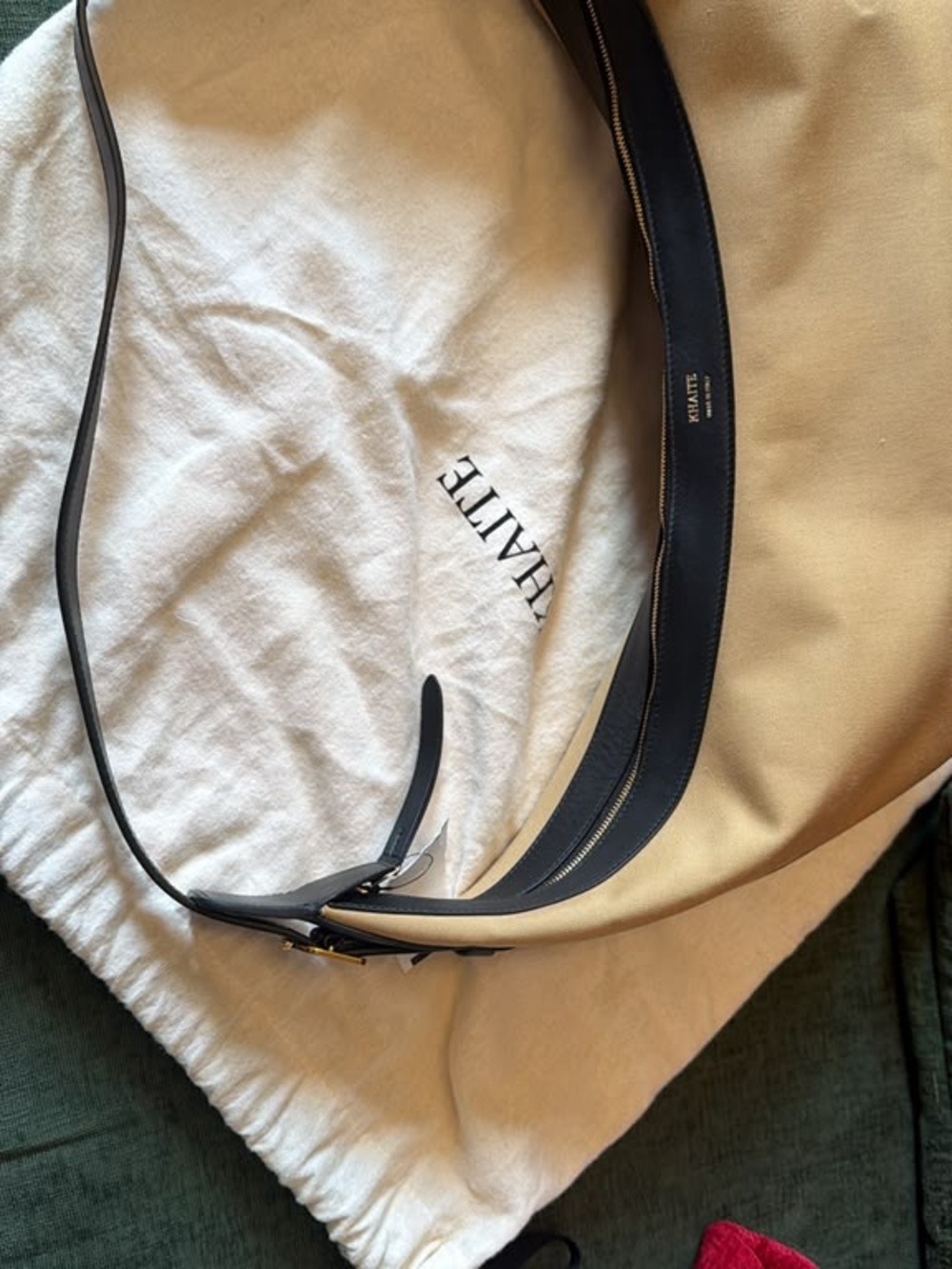 KHAITE Tan Canvas Crescent Bag with Black Leather Trim - Picture 6 of 7